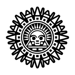 A filled style icon of aztec sunrise symbol