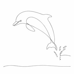 Obraz premium Continuous line art of a leaping dolphin creating a splash, perfect for minimalist designs