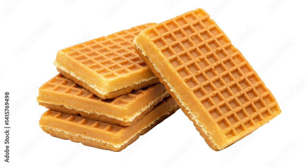 Aufkleber a stack of rectangular waffles with a golden brown color on a black background close up