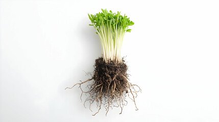 Fototapeta premium Fresh Pea Sprouts With Roots On White Background