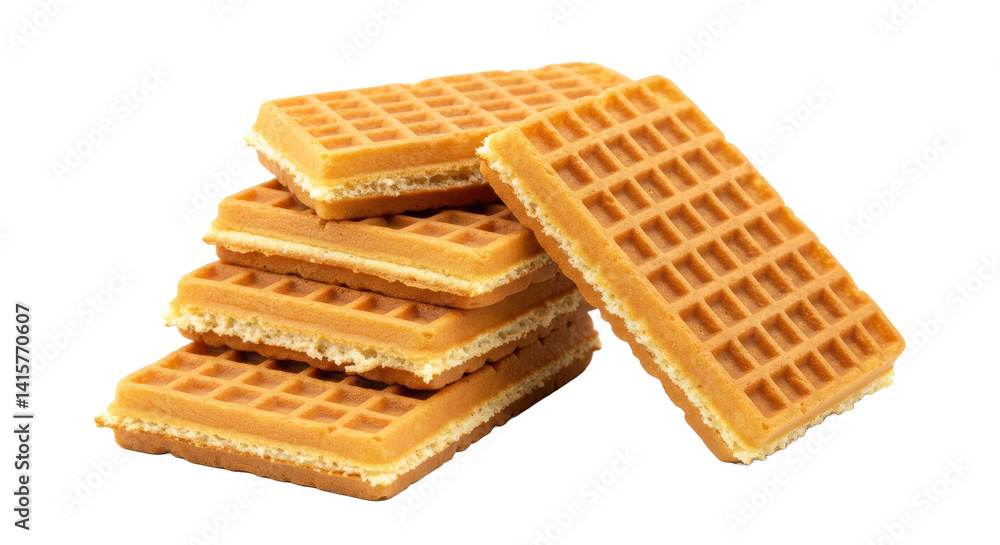 Poster a stack of rectangular waffles with a light filling against a black background image close up
