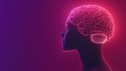 Obraz premium Profile of a human head showcasing a visible brain radiating vibrant lights and energy, symbolizing imagination, creativity, and intelligence in a captivating and dynamic way