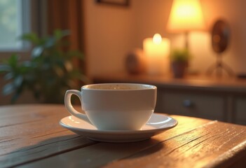 vacant coffee cup wooden table rustic warm atmosphere refreshment morning ambiance home environment, mug, beverage, ceramic, drink, minimalism, decor