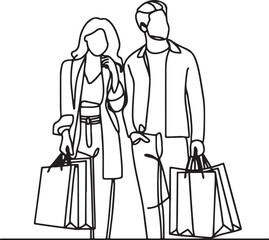 Romantic Couple Shopping Drawing