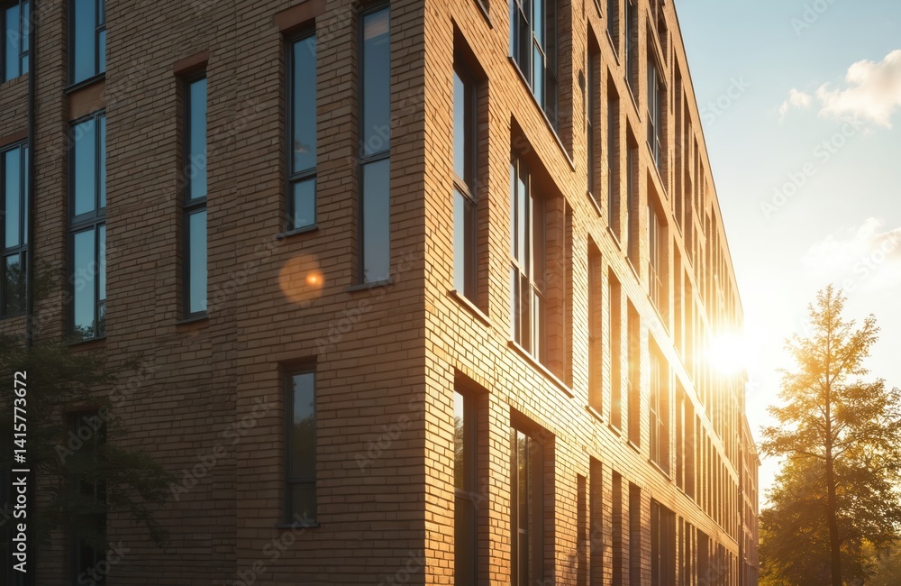 Poster modern residential building in helsinki with sun reflection from the windows. architecture and urban