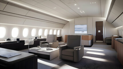 Fototapeta premium Modern Private Jet Interior Office Area