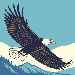 Majestic Bald Eagle in Flight with Blue Sky Backdrop