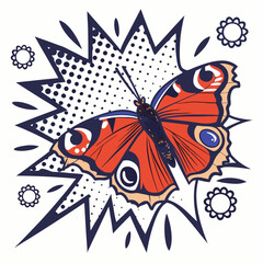 Peacock Butterfly – Vibrant Color Explosion with Dotted Texture.