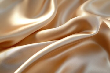 Fototapeta premium Luxurious champagne-colored satin fabric with soft, flowing folds and elegant texture.