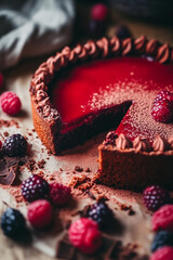 Decadent Chocolate Berry Tart with Raspberry Glaze and Cocoa Dusting