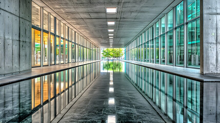 Obraz premium Modern Concrete Corridor With Reflections