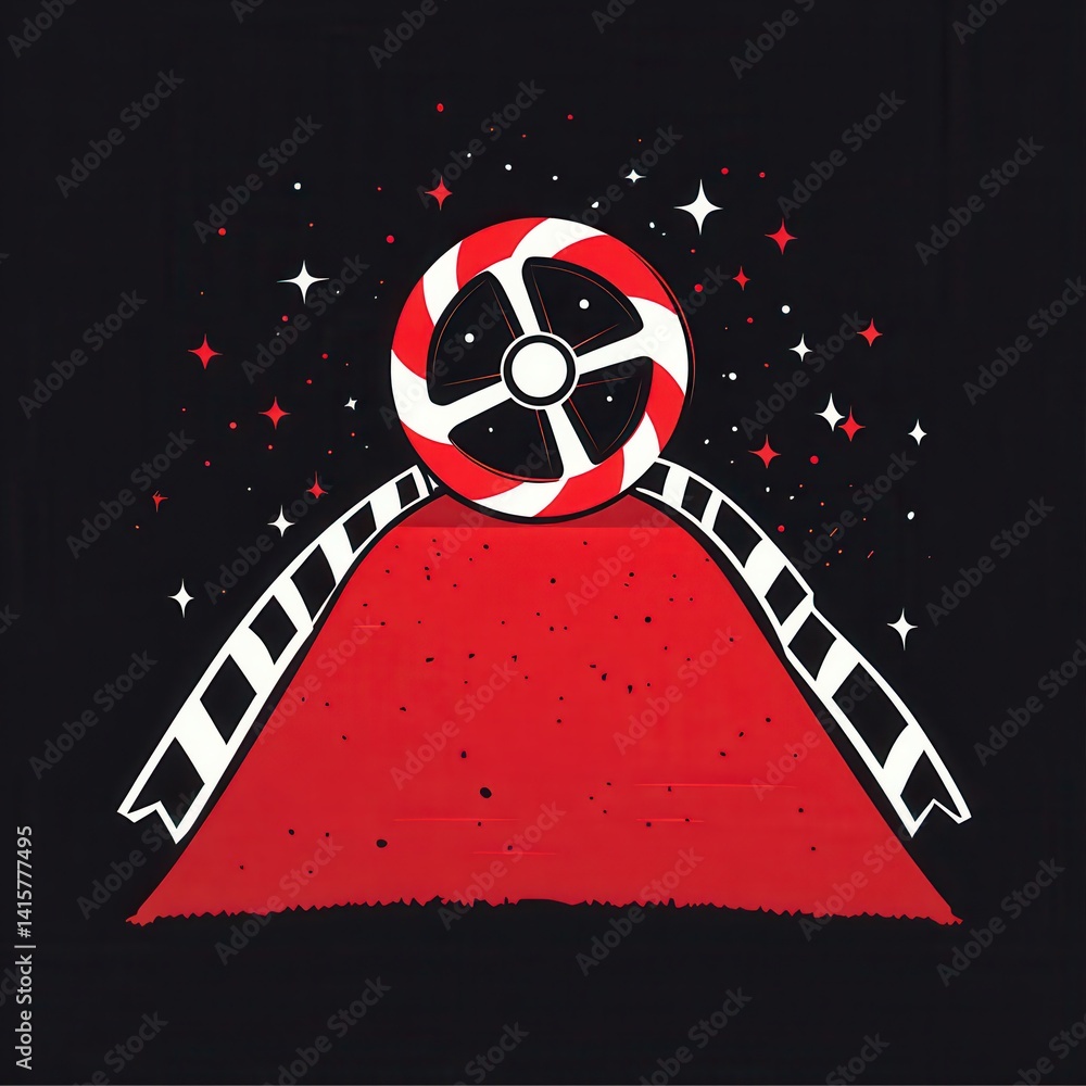 Poster creative abstract logo design featuring a unique wheel shape and vibrant red accents with a dark bac