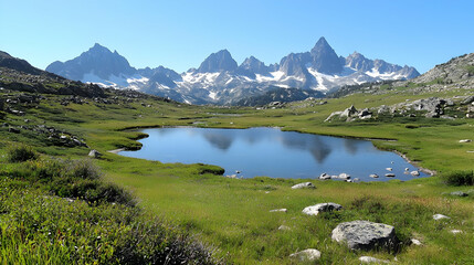 Alpine Valley Landscape With Mountain Lake