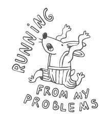 Funny cartoon bunny character in doodle style, whimsical rabbit outline