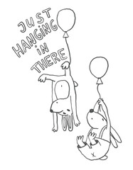Funny cartoon bunny character in doodle style, whimsical rabbit outline