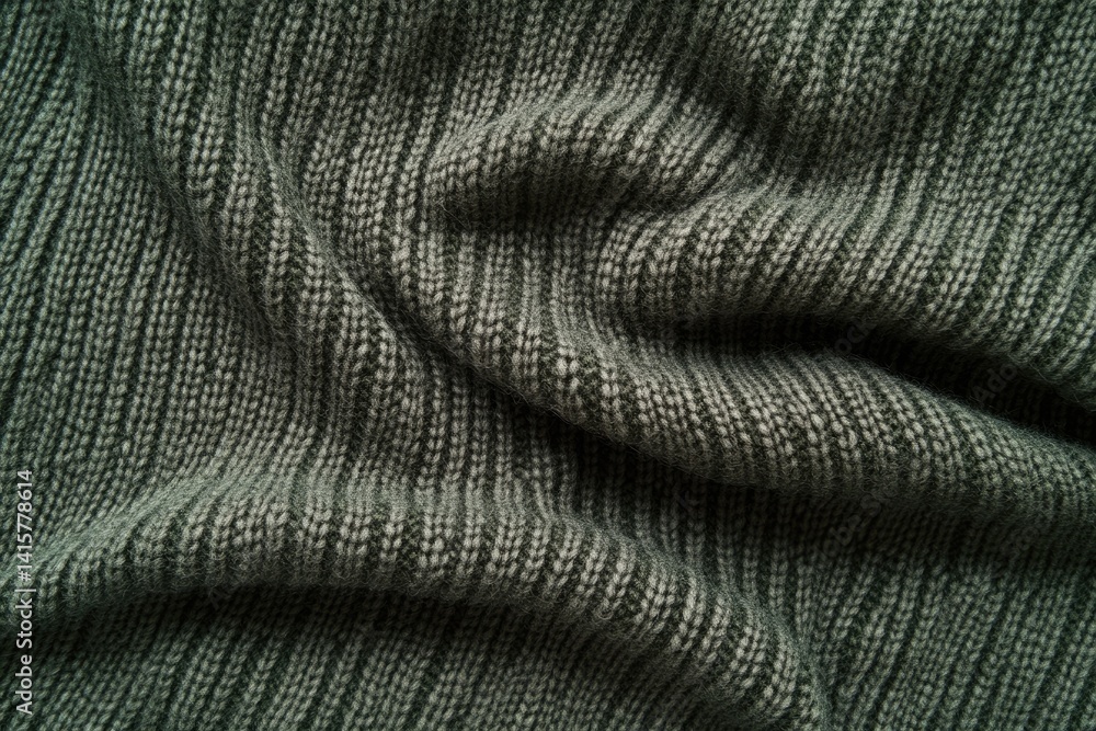 Poster close-up of a textured, dark green knitted fabric with a subtle pattern, showcasing its soft and sli