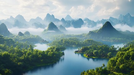 Tropical rainforest retreat adventure destination mountain jungle scenery peaceful natural travel escape image