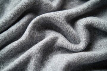 Close-up of soft, gray fabric with a textured weave, showing its draping and luxurious feel.