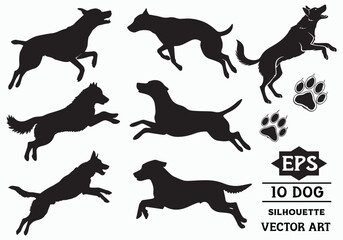 Cute Dog Silhouette Vector Bundle | 10 Puppy Outline EPS Clipart Designs