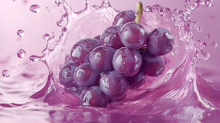 Grape Burst: A stunning visual symphony unfolds as a cluster of fresh, ripe grapes erupts in a splash of vibrant juice, creating an artistic expression of nature's bounty.
