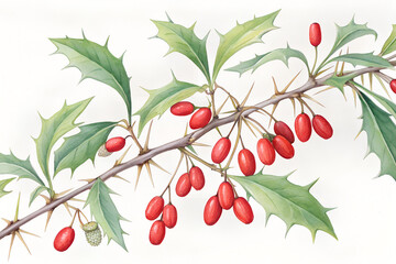 Holly Branch with Red Berries