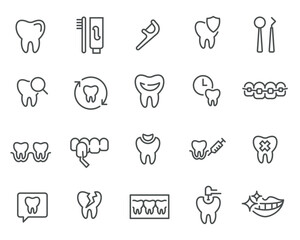 Editable Linear Style Dentistry Icons Vector Set This set features vector icons for teeth, dental procedures, X-rays, implants, and much more. All icons are editable and ready to use