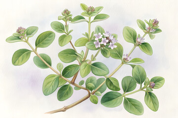 Fototapeta premium Herb with Green Leaves and Small Flowers
