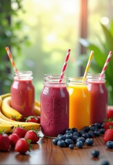 vibrant colorful smoothie jars fresh fruit ingredients healthy refreshing beverage nutrition, rainbow, lgbtq, lgbt, pride, love, equality, vegetable, juice