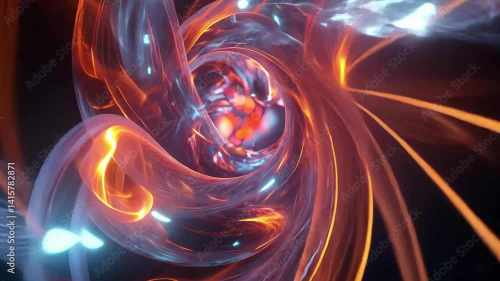 Poster Abstract neon light tubes intertwining and creating dynamic visual effects in modern art design, Abstract curling neon light tubes colliding together CGI