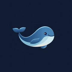 Obraz premium Bright blue abstract whale logo design featuring playful curves and a simplistic style against a dark background for creative branding purposes