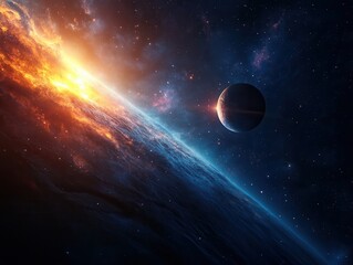 Dramatic cosmic landscape showcasing a swirling black hole engulfing the stars in its gravitational pull.