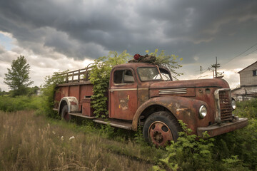 Obraz premium Abandoned Rusted Vintage Truck in Nature