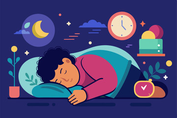 8-hour sleep concept image. Wellness and healthy night rest vector illustration
