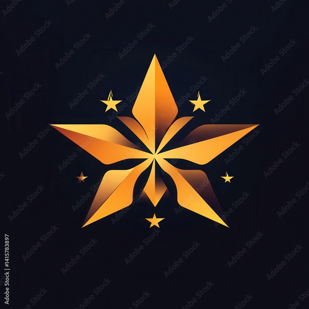 Poster golden star compass design on a black background representing navigation and direction in a modern a