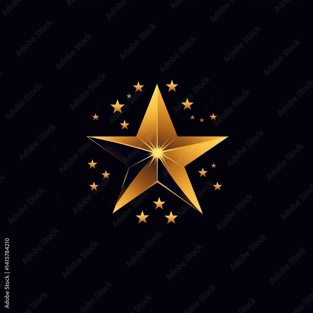 Poster golden star compass design on a black background representing navigation and direction in a modern a