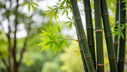 Close-up of bamboo stalks in serene garden, nature's tranquility