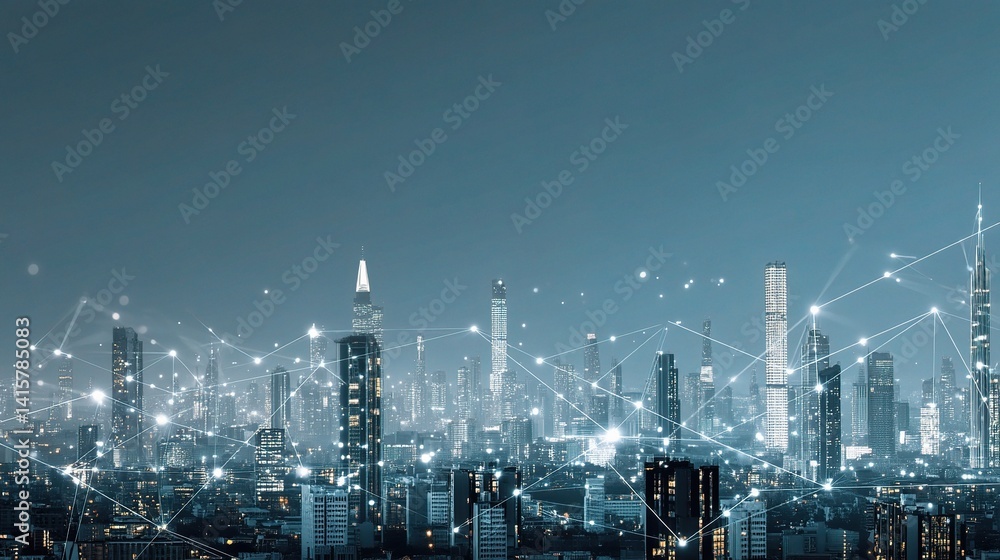 Poster smart city data visualization with ai points and big data strategy