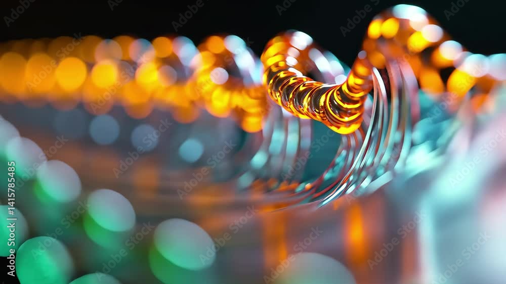 Poster data processing and analysis over a dna strand illuminated with vibrant colors, data processing over