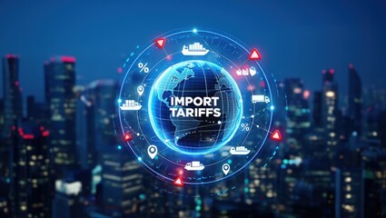 Import tariffs increase concept with global trade symbols.