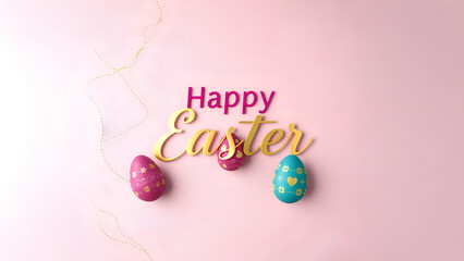 Happy Easter words, Easter Eggs, Easter bunnies & rabbit. Space for text & copy. lifestyle, modern, illustration & Easter theme background, Social media posts Facebook, Instagram, TikTok & X