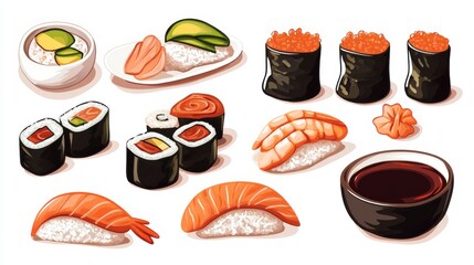 Sushi Set with Sashimi and Soy Sauce