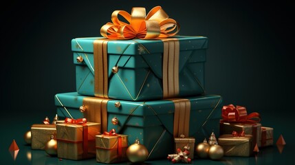 Stacked presents with golden decorations