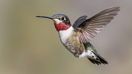 Fototapeta premium Vibrant hummingbird captured in mid flight its iridescent feathers shining brilliantly under the sunlight