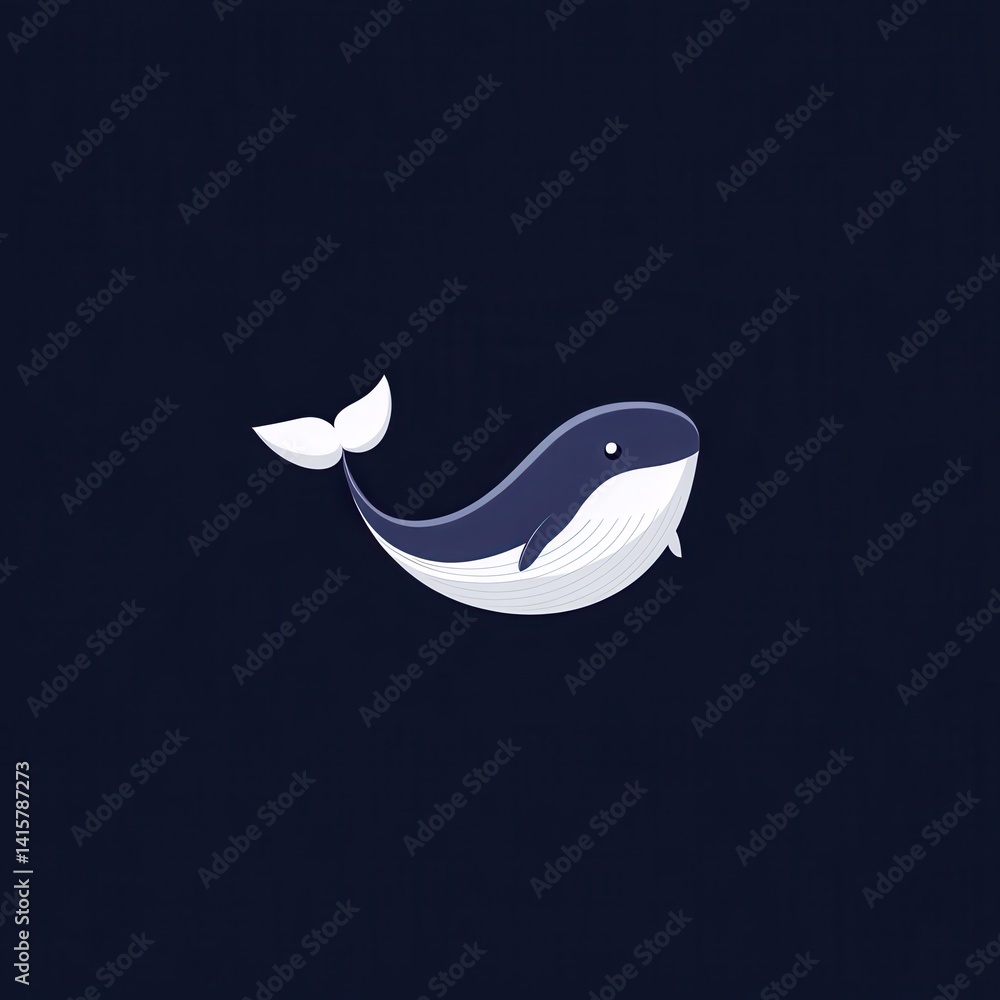 Poster modern abstract logo design featuring a whale in a deep blue background with smooth lines and minima