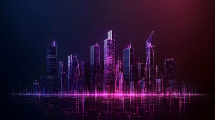 Fototapeta premium Futuristic Night Cityscape With Vibrant Neon Lights