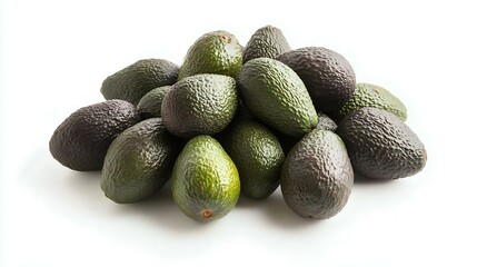 A fresh pile of avocados, showcasing their rich green and dark brown skins, perfect for healthy meals or recipes.