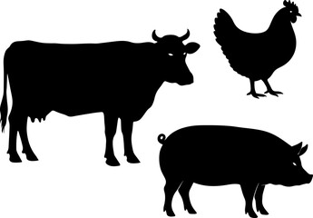 牛、豚、鶏のシルエット