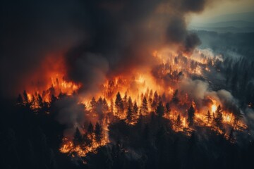 aerial view of a forest wildfire