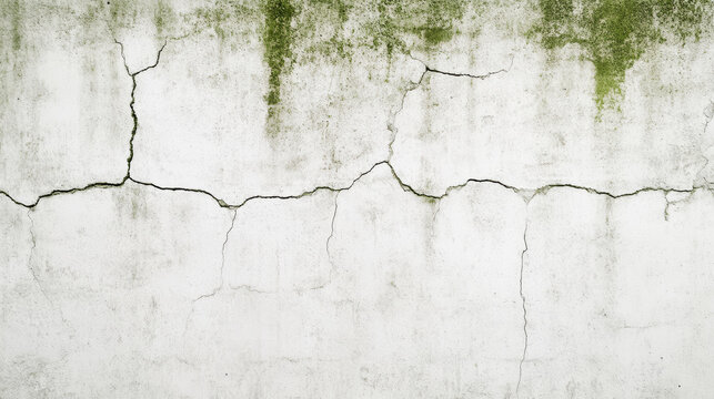 Weathered concrete surface revealing moss covered cracks, displaying natural decay and textural complexity of aging infrastructure - Powered by Adobe