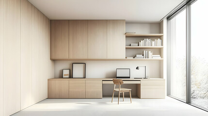 Fototapeta premium Modern Minimalist Home Office With Wooden Accents